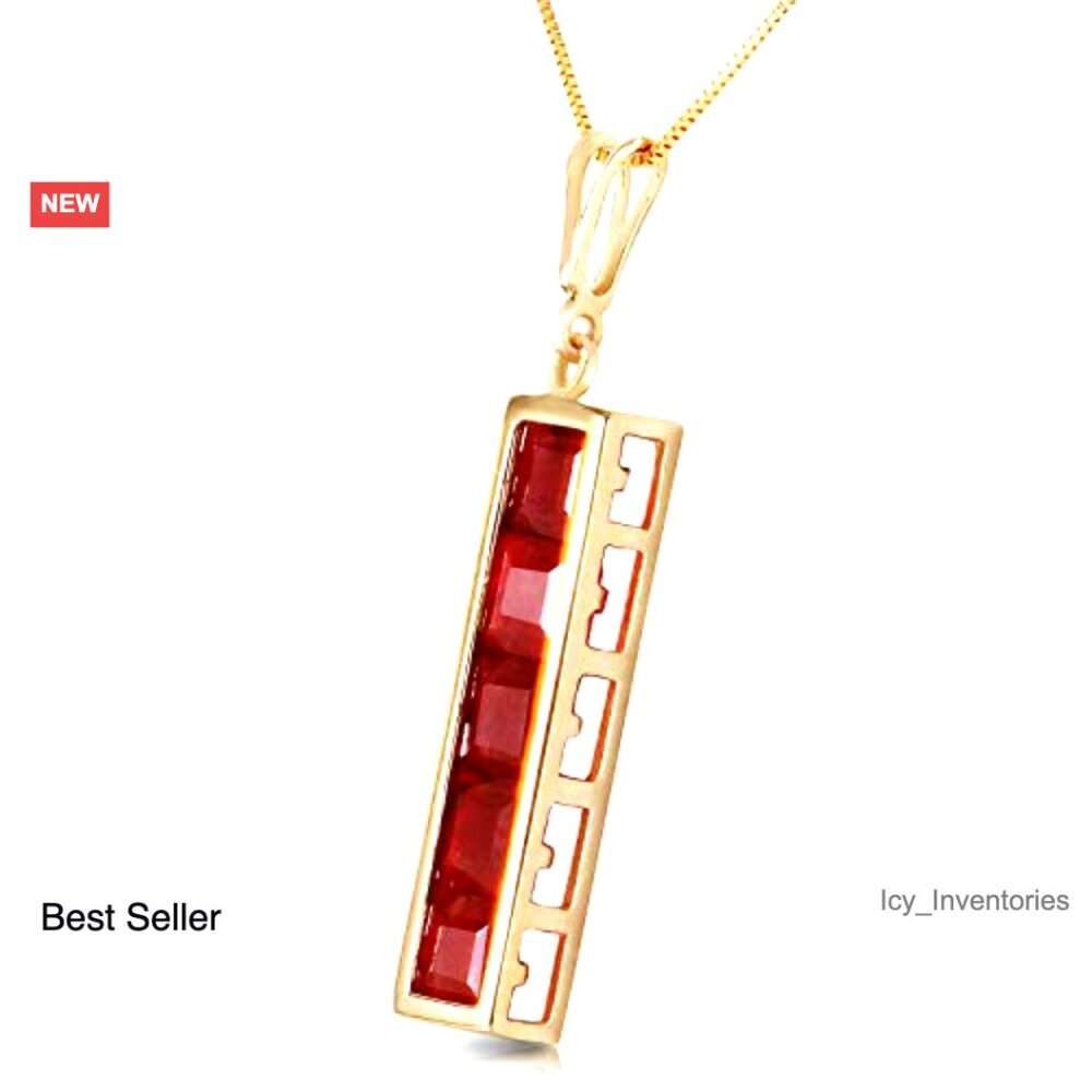Solid Yellow Gold Ruby Pendant Necklace Elegant C… - image 3